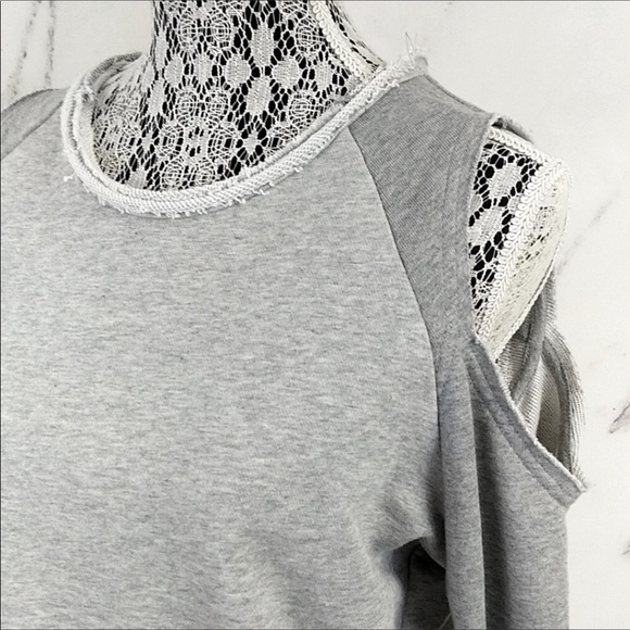 New! 2 toned grey cold shoulder sweatshirt w/ tags - Picture 2 of 4